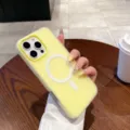 Coque de téléphone en silicone liquide jaune compatible avec anneau magnétique MagSafe - Jaune Clair + Magnétique Gélose