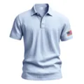 Light blue men's linen blend short sleeve polo shirt with US flag embroidery, size M variant - S / Top (BKCS-28) / Light Blue