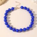 Collana di perle acriliche blu con catenella di estensione dorata, stile bohémien. - Blu zaffiro