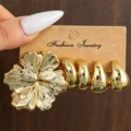 Uebertriebene retro goldene blumen ohrringe set, modische metall c-foermige creolen damen. - Blume C-Form (Modell A)