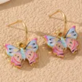 Bunte Emaillierte Schmetterling Creolen Vergoldet Niedlicher Tier Schmuck Damen Geschenk - Bunter Schmetterling