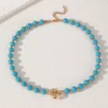 Böhmische türkise Perlenkette mit Goldverschluss Sommer Strand Schmuck für Damen und Mädchen - Halskette / Blaue Halskette