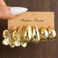 Gold ohrring set statement blumen tropfen creolen modeschmuck accessoires für frauen - Blumenstil
