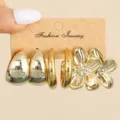 Goldener Blumen Tropfen Creolen Ohrringe Set modische Statement Schmuck für Frauen Trend Geschenke - Geometrische Blume (Modell A)