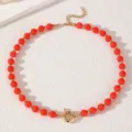 Sommer Mode rote Perlen Halskette mit goldenem Verschluss Strand Schmuck für Damen. - Rote Halskette