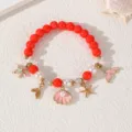 Sommerlicher Ozean Stil Perlenarmband mit süßen Seestern Muschel Anhängern für Strand. - Rotes Armband