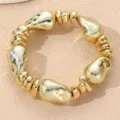Klobiges goldenes unregelmäßiges geometrisches Perlenarmband, Vintage-Metall-Modeschmuck. - Vergoldete Legierung Unregelmäßig Geometrisch (BZ2355jinseHB)