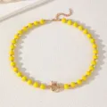 Sommer Strand gelbe Perlenkette mit Gold Knebelverschluss trendiger Modeschmuck für Damen - Gelbe Halskette