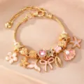 Vergoldetes Charm-Armband mit rosa Seesternen und Muscheln, stilvoller DIY-Schmuckartikel. - Ozean Serie Meerjungfrau Stil (BZ2412jinseHB)