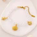 Strand Stil Perlenarmband mit goldenen Seestern und Muschel Anhängern für Damen Sommer. - Einzeln Fisch Perle / Gold