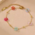 Bunte Perlen Blumen Charm Armband, goldfarbene Edelstahl Gliederkette Damen Strand Schmuck. - Einzeln / bunt