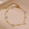 Goldfarbene Kette mit zarten rosa und weißen Blumenperlen-Anhängern für den modischen Alltag. - Einzeln / Rosa Weiß