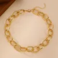 Chunky gold chain necklace for women, statement O-link choker necklace, hip-hop style fashion jewelry accessories. - Alternating Smooth Texture O-Chain (NZ3580)