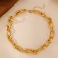 Chunky gold metal O-chain necklace European hip hop style statement choker jewelry for women - Geometric Texture Patchwork O-Chain (NZ3581) / Gold