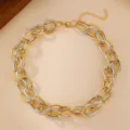 Gold and silver chunky link chain necklace, exaggerated hip-hop style metal choker jewelry for women. - Gold and Silver Two-Tone O-Chain (NZ3582) / Gold and Silver