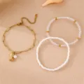 Boho 3-teiliges Armband Set mit goldenem Meerjungfrau-Anhänger, Perlen für Strand. - Armband Set / Fischschwanz Perle