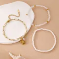 Böhmisches 3-teiliges Seestern-Charm-Armband-Set Strandurlaub Modeschmuck für Damen - Armband Set / Seestern/Perle