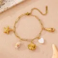 Goldenes Ozean Anhänger Armband, Strand Meer Muschel Seestern im boho Schmuck Detail. - Einzeln Herz / Gold