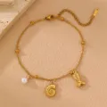 Gold Stainless Steel Shell Pearl Mermaid Tail Anklet Beach Foot Jewelry for Women - Conch Mermaid Tail Style (FS007woniu)