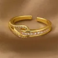 Vergoldeter offener Zirkonring mit schickem Schnallen-Design, verstellbar für Damen. - Kreuzstil (RZ0908jiaocha)