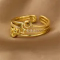 Gold mehrschichtiger Zirkon Herz Stern Ring offene verstellbare Variante Damen Mode Schmuck - Dreischichtiges Design (RZ0908sanceng)