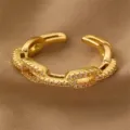Verstellbarer goldfarbener Kettenring mit funkelndem Zirkonia für Damen Modeschmuck Trend. - Grobe Kette Stil (RZ0908culiantiao)