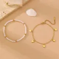 Böhmisches Perlen- und Herz-Anhänger Schmuckset, elegantes Strandaccessoire für Damen. - Hohles Herzanhänger Zweiteiliges Set (FS017)