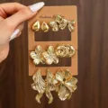 Elegantes goldenes Metall Ohrringe Set Schickes Vintage Minimalistisches Design Schmuck - Gold Schleife Schmuckset