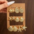 Goldene ozean muschel seestern ohrringe set, vintage stil metall schmuck für damen. - Gold Meereslebewesen Kollektion