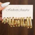 Goldene klobige creolen ohrringe set minimalistische vintage metall statement ohrringe damen - Einfaches Gold Set A