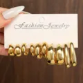 Goldene klobige Creolen und Tropfen Ohrringe Set, elegante minimalistische Mode Schmuck - Einfaches Gold Set B