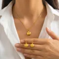 Goldene Apfel Anhänger Halskette Ohrringe Set Edelstahl Mode Schlüsselbein Schmuck Damen - Apfel-Stil (SZS0029taozhuang) / Gold