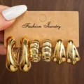 Goldene klobige creolen ohrringe set, minimalistischer vintage schmuck für frauen und mädchen - Gold Vintage Reifen Set