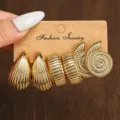 Goldfarbenes Ohrring-Set Vintage minimalistisch geometrisches Muschel-Design Schmuck - Gold Muschel Träne Set