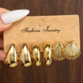 Gold Metall Tropfen Creolen Muschel Ohrring Set Retro INS Stil Schmuck für Damen - Gold Muschel Kreis Set