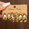 Goldene geometrische Ohrringe Set stilvolle Vintage Retro mehrteilige Schmuck Kollektion Damen - Gold Twist Geometrisches Set