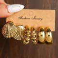 Minimalistisches goldenes Ohrring Set Vintage Muschel Chunky Creolen für Damen Mode - Gold Muschel Geschichtetes Set