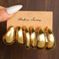 Goldene Tropfen Creolen Set, minimalistischer Vintage Metall Modeschmuck für Damen. - Gold Träne Reifen Set C