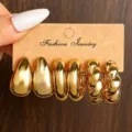Goldene Metall Creolen Ohrringe Set, minimalistischer Vintage Schick Design Mode Schmuck für Damen. - Gold Wassertropfen Twist Set A