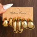 Goldene klobige Tropfen Creolen Ohrringe Set minimalistischer Schmuck fur Frauen Variante - Gold Wassertropfen Twist Set B