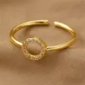 Verstellbarer goldfarbener offener Ring mit einem funkelnden Zirkonia Kreis Design - Runder Stil (RZ0911yuanxing) / Gold