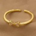 Vergoldeter Offener Ring mit Zirkonia Schleife, stilvolles und elegantes Alltagsaccessoire. - Schleifen-Stil (RZ0911hudiejie) / Gold