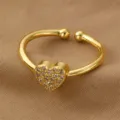 Exquisiter vergoldeter offener Ring mit funkelndem Zirkonia-Herzanhänger, größenverstellbar. - Herz-Stil (RZ0911aixin) / Gold