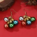 Detailed view of creative Christmas light bulb earrings with colorful charms and hooks. - Creative Christmas Earrings (EZ5812) / Solid Color Style (EZ5812)