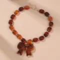 Retro Bernstein Harz Perlen Halskette mit eleganter Schleife Anhänger für Damen Schmuck. - Halskette Ohne Ohrringe