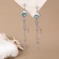 Eleganti orecchini lunghi coda di sirena con cristallo cuore blu, design raffinato donna. - Stile Conchiglia (EZ5734beike)