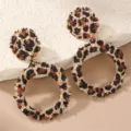 Retro Leopardenmuster Doppelkreis Metall Ohrringe Damen Statement Schmuck Accessoires - Doppelrunder Geometrischer Stil (EZ1471)