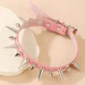 Collana girocollo stile punk rosa con borchie in metallo per donna moda di tutti i giorni - Rosa