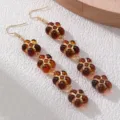 Lange Vintage Bernstein Blumen Ohrringe Detailansicht, elegante goldfarbene Modeschmuck. - Blume (EZ5795huaduo) / Bernstein Blumen-Stil