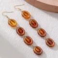 Vintage bernsteinfarbene lange ohrringe für damen, retro goldfarbene ovale perlen baumeln ohrschmuck. - Oval (EZ5795tuoyuan) / Bernsteinfarbener Ovaler Stil